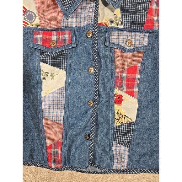 Koret City Blues Vintage Chambray Patchwork Vest Cottagecore Country Stars Sz XL - Picture 4 of 11